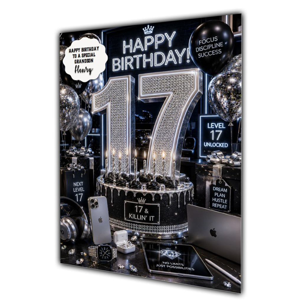 17th Birthday Card for Boys Personalised, Son, Grandson, Nephew,  A5 Size