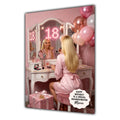 Personalised 18th Birthday Card - Girl at a Dressing Table - Blonde Hair