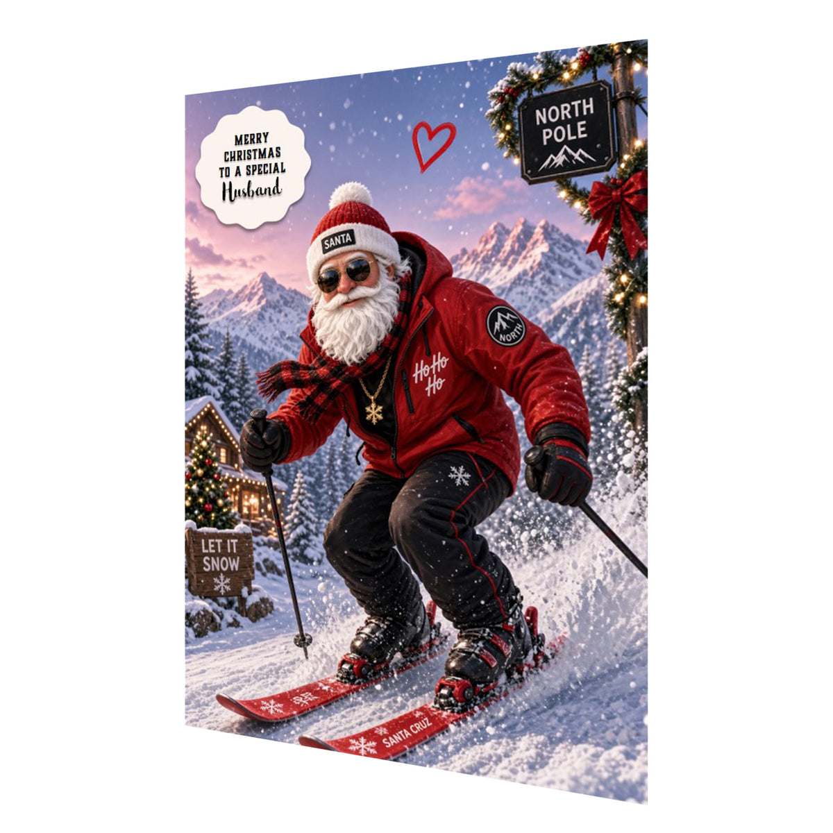 Personalised Christmas Card - Santa Skiing