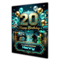Personalised 20th Birthday Card - Gaming Controller, Headphones and Balloons