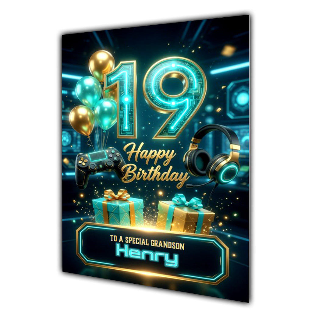 19th Birthday Card Personalised, Son, Grandson, Gaming, Gamer A5 Size