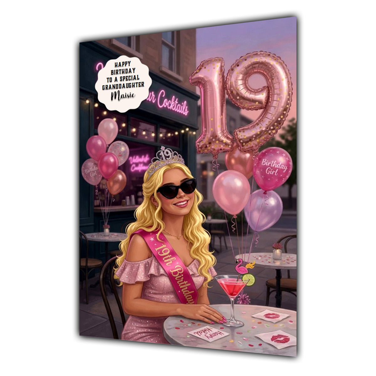 19th Birthday Card Girl, Granddaughter, Daughter, Niece, Large A5 Size