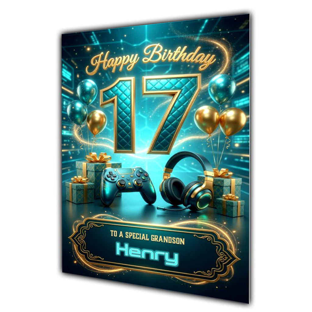 17th Birthday Card Boys Personalised, Son, Grandson, Gaming, Gamer A5 Size