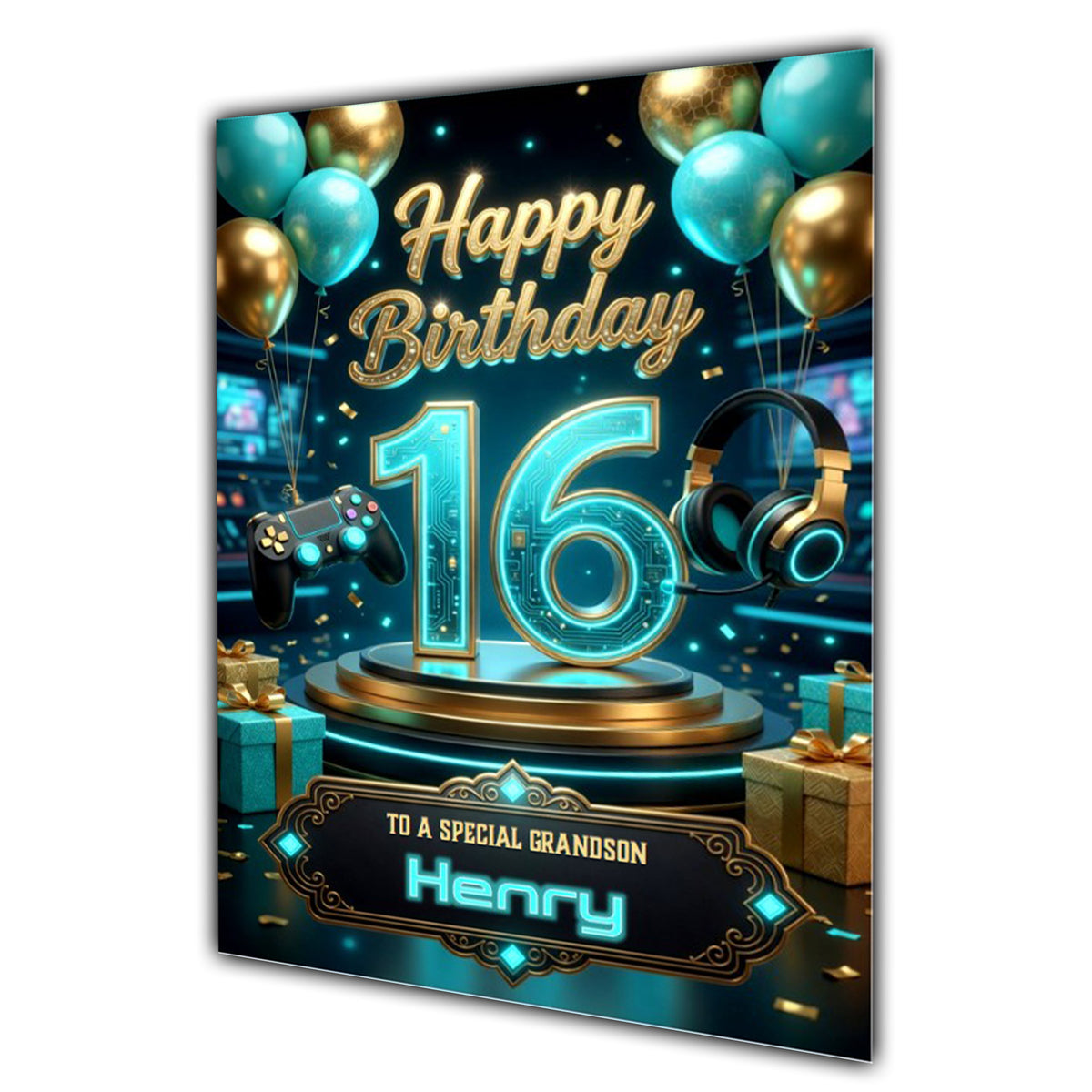 16th Birthday Card Boys Personalised, Son, Grandson, Gaming, Gamer A5 Size