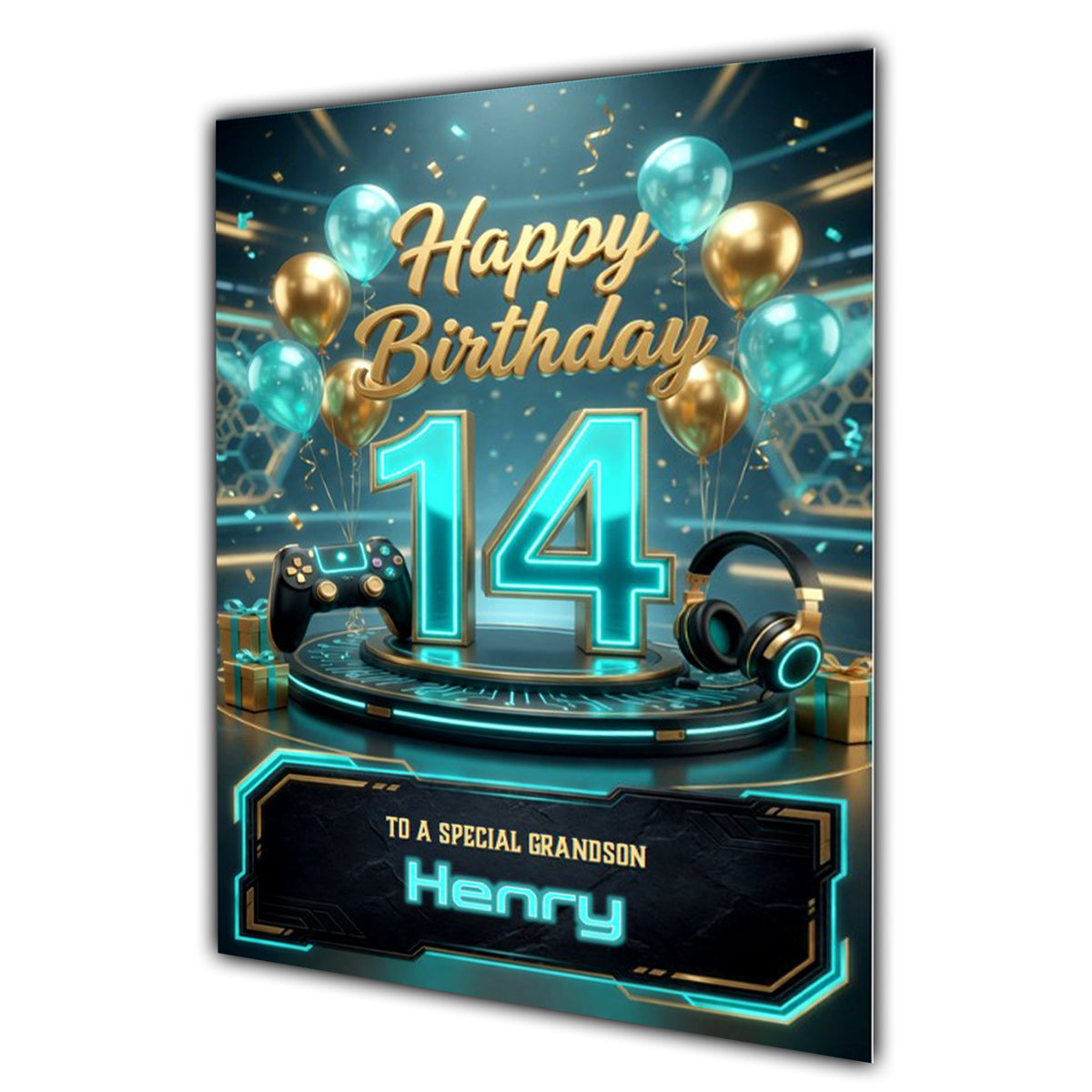 14th Birthday Card Boys Personalised, Son, Grandson, Gaming, Gamer A5 Size
