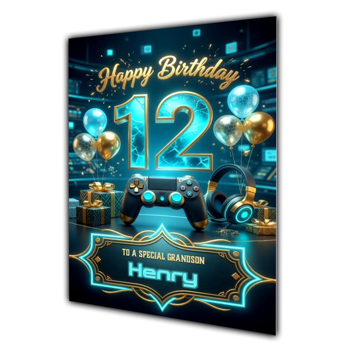 12th Birthday Card Boys Personalised, Son, Grandson, Gaming, Gamer A5 Size