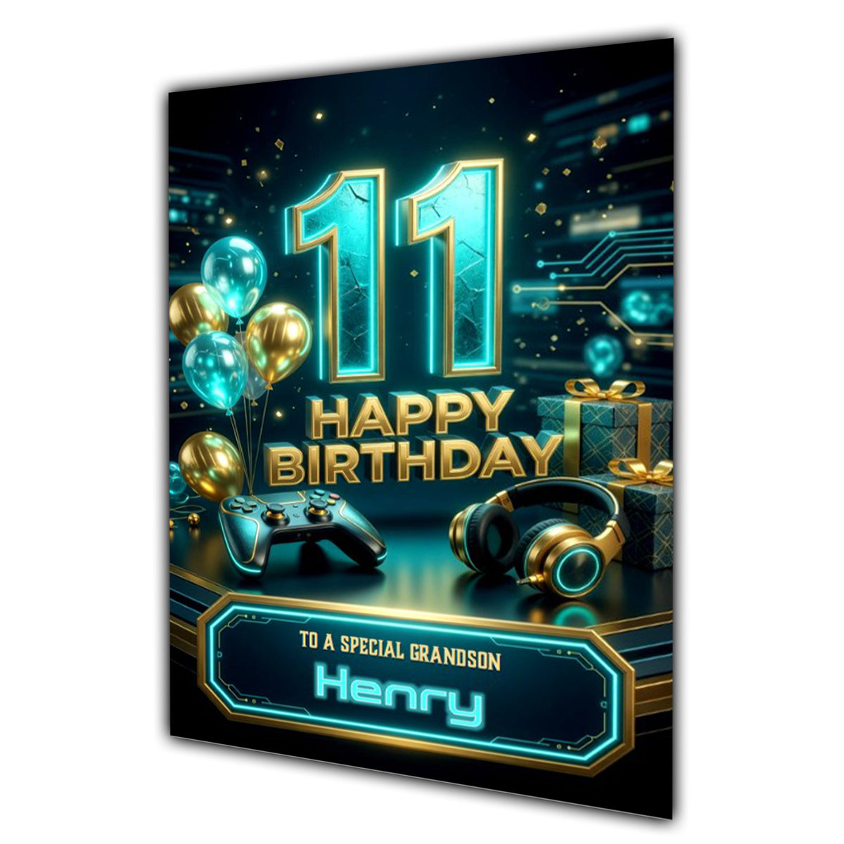 11th Birthday Card Boys Personalised, Son, Grandson, Gaming, Gamer A5 Size