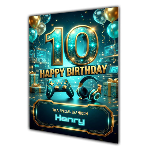 10th Birthday Card Boys Personalised, Son, Grandson, Gaming, Gamer A5 Size