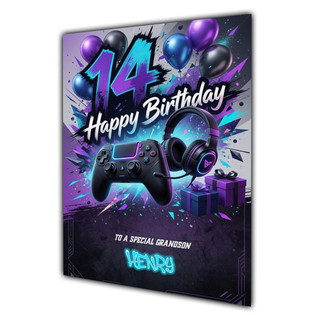 14th Birthday Card Boys Personalised, Son, Grandson, Gaming, Gamer A5 Size
