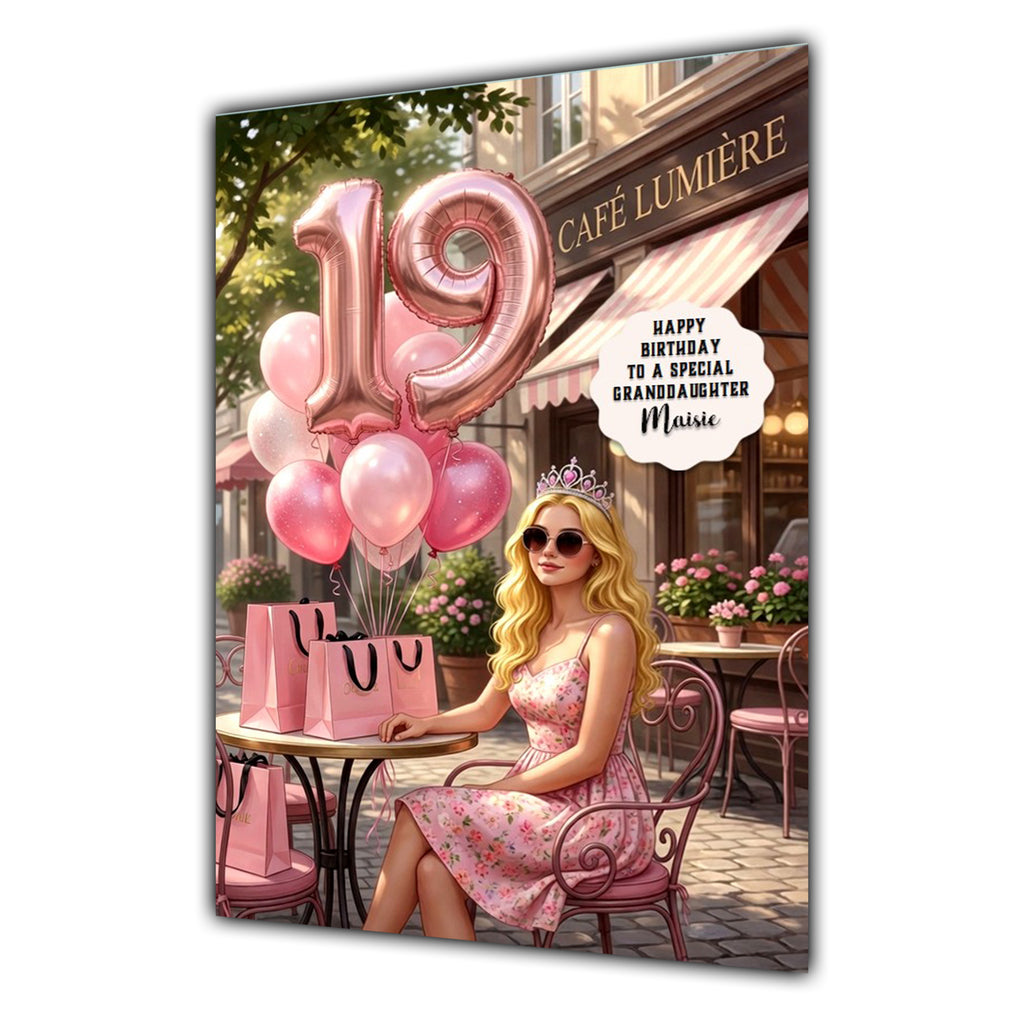 19th Birthday Card Girl, Granddaughter, Daughter, Niece, Large A5 Size