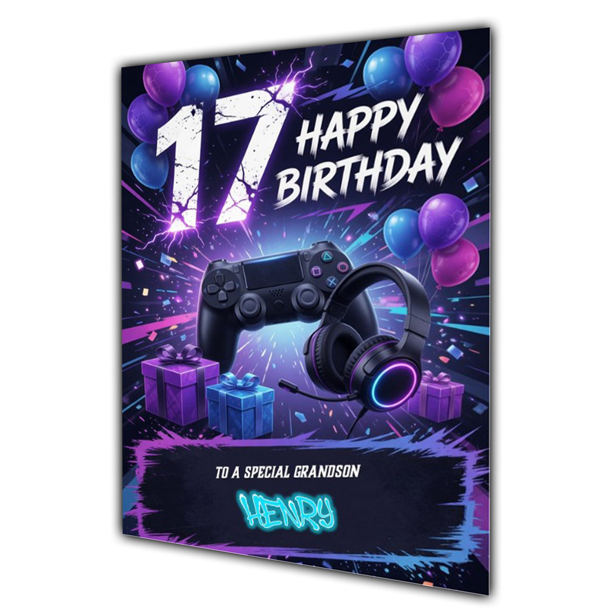 17th Birthday Card Boys Personalised, Son, Grandson, Gaming, Gamer A5 Size