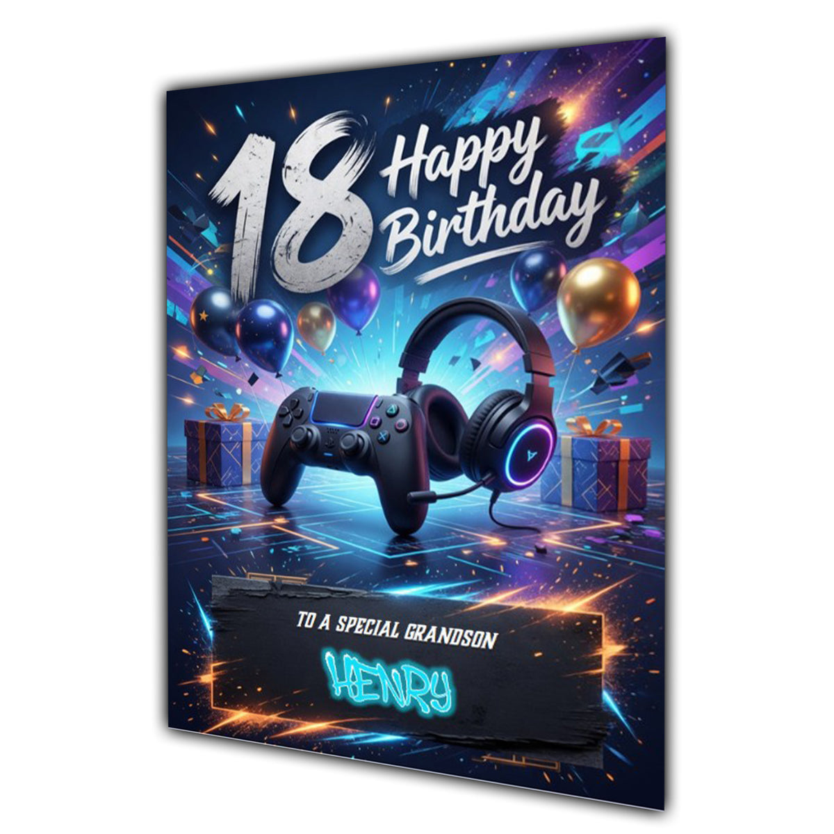 18th Birthday Card Boys Personalised, Son, Grandson, Gaming, Gamer A5 Size