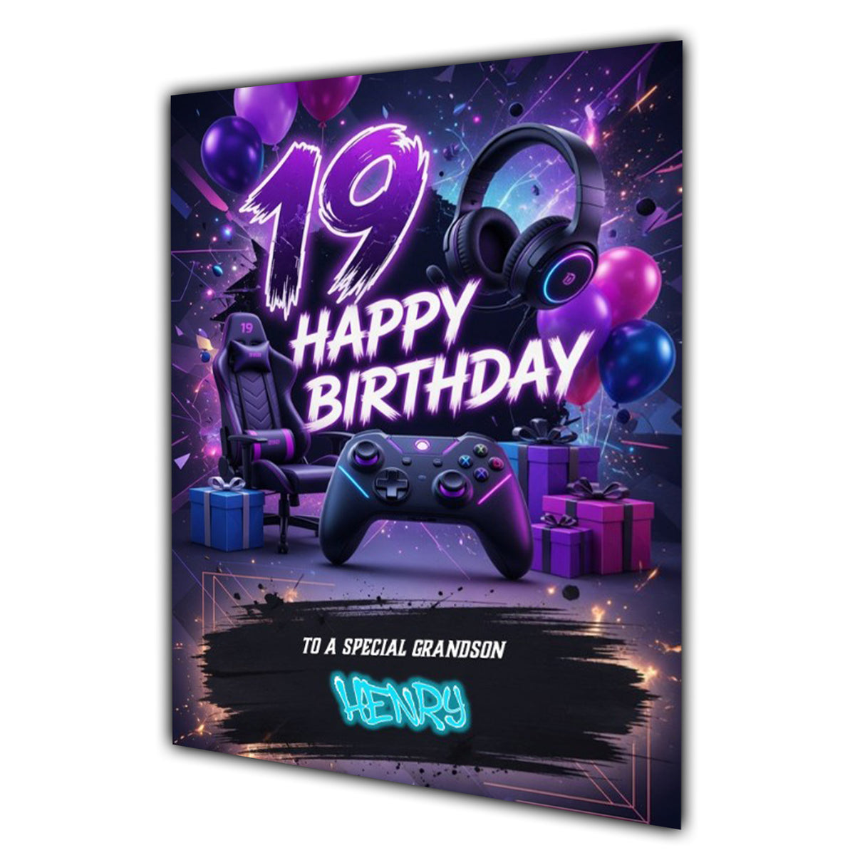 19th Birthday Card Boys Personalised, Son, Grandson, Gaming, Gamer A5 Size