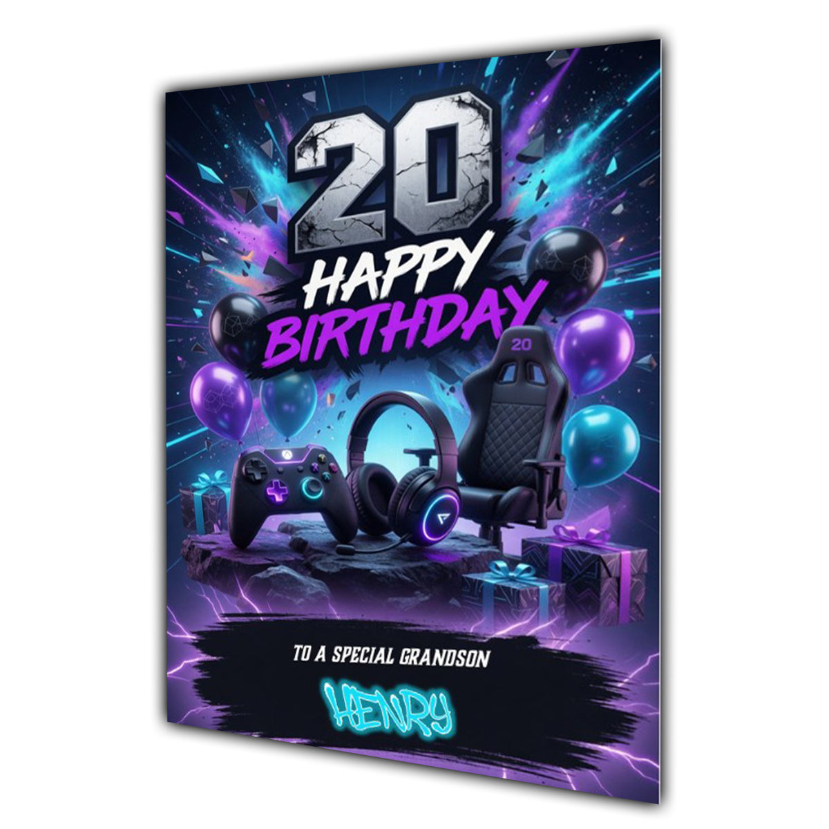 20th Birthday Card Boys Personalised, Son, Grandson, Gaming, Gamer A5 Size