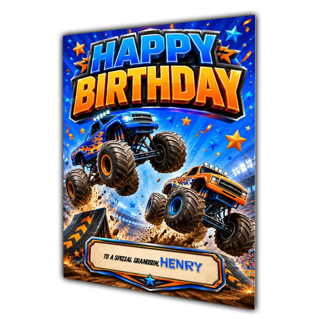 Monster Truck Birthday Card Boys Personalised, Son, Grandson, A5 Size