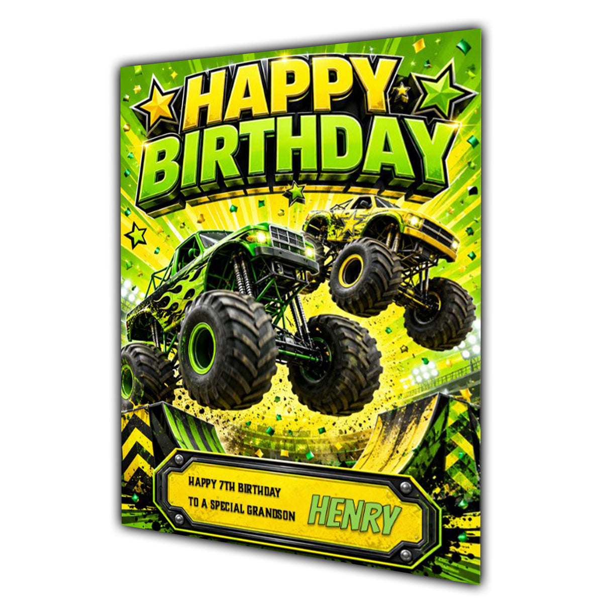 Monster Truck Birthday Card Boys Personalised, Son, Grandson, A5 Size
