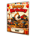 Digger Truck Birthday Card Boys Personalised, Son, Grandson, A5 Size