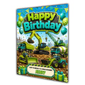 Digger Truck Birthday Card Boys Personalised, Son, Grandson, A5 Size