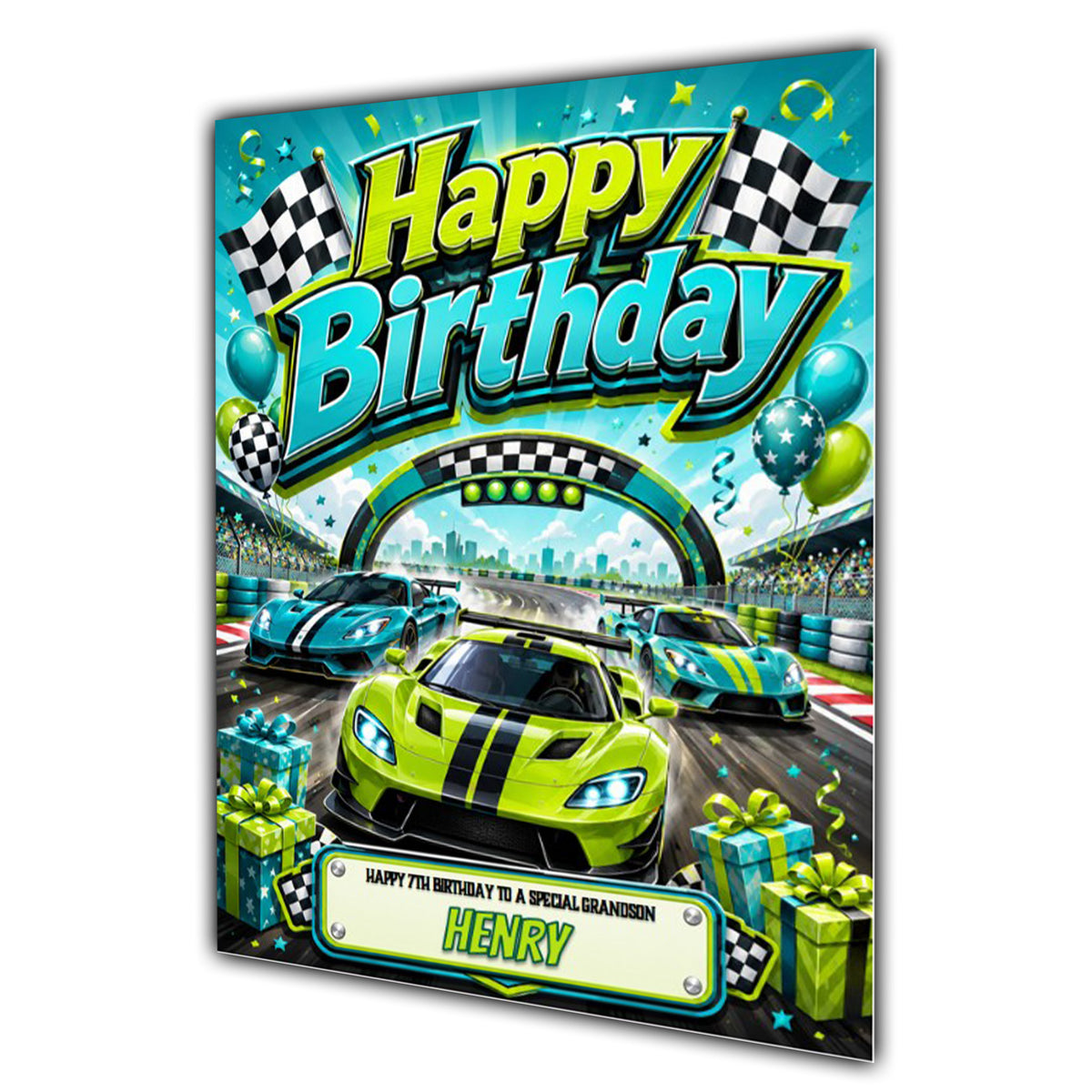 Birthday Card For Boys, Grandson, Son, Nephew, Great, Personalised Racing Cars