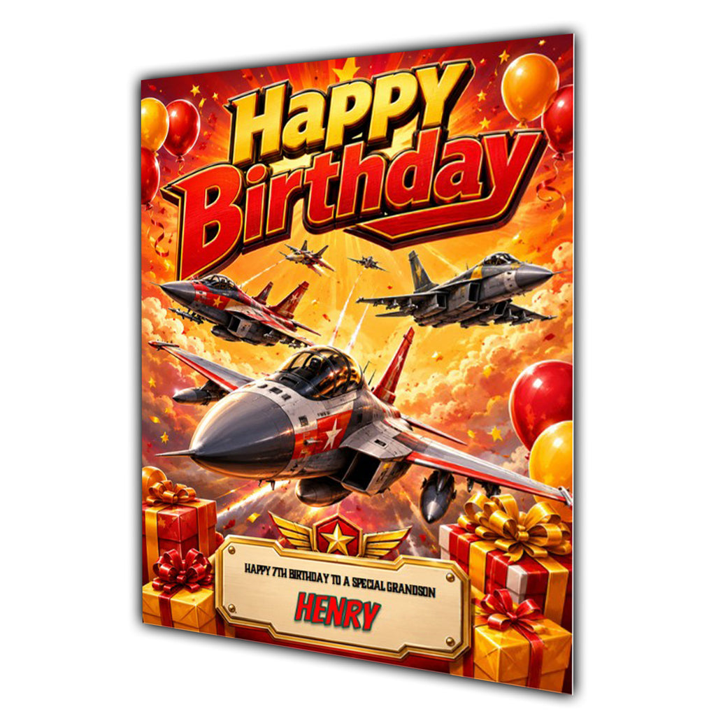 Birthday Card For Boys, Grandson, Son, Nephew, Great, Personalised Fighter Jet Plane Aircraft