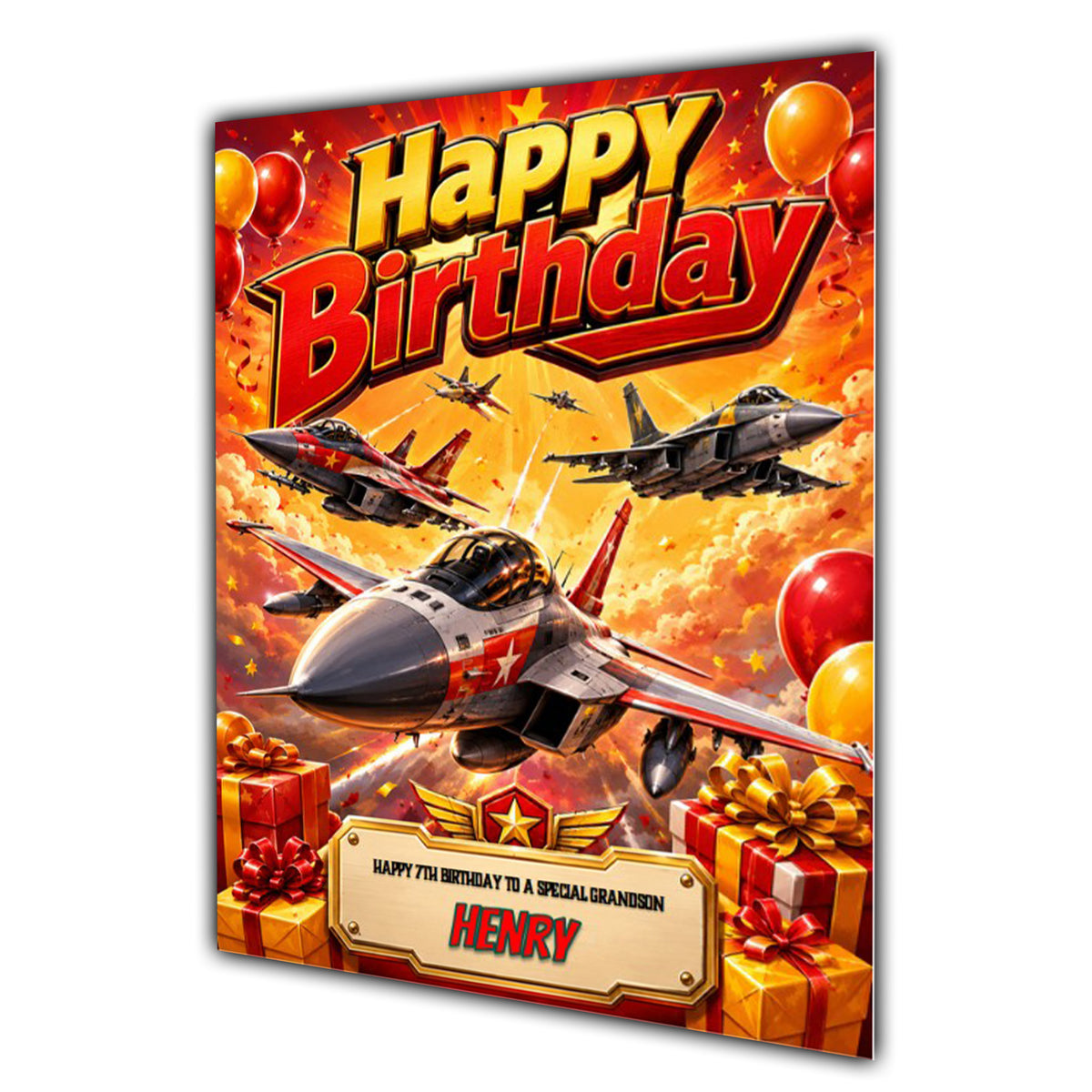 Birthday Card For Boys, Grandson, Son, Nephew, Great, Personalised Fighter Jet Plane Aircraft