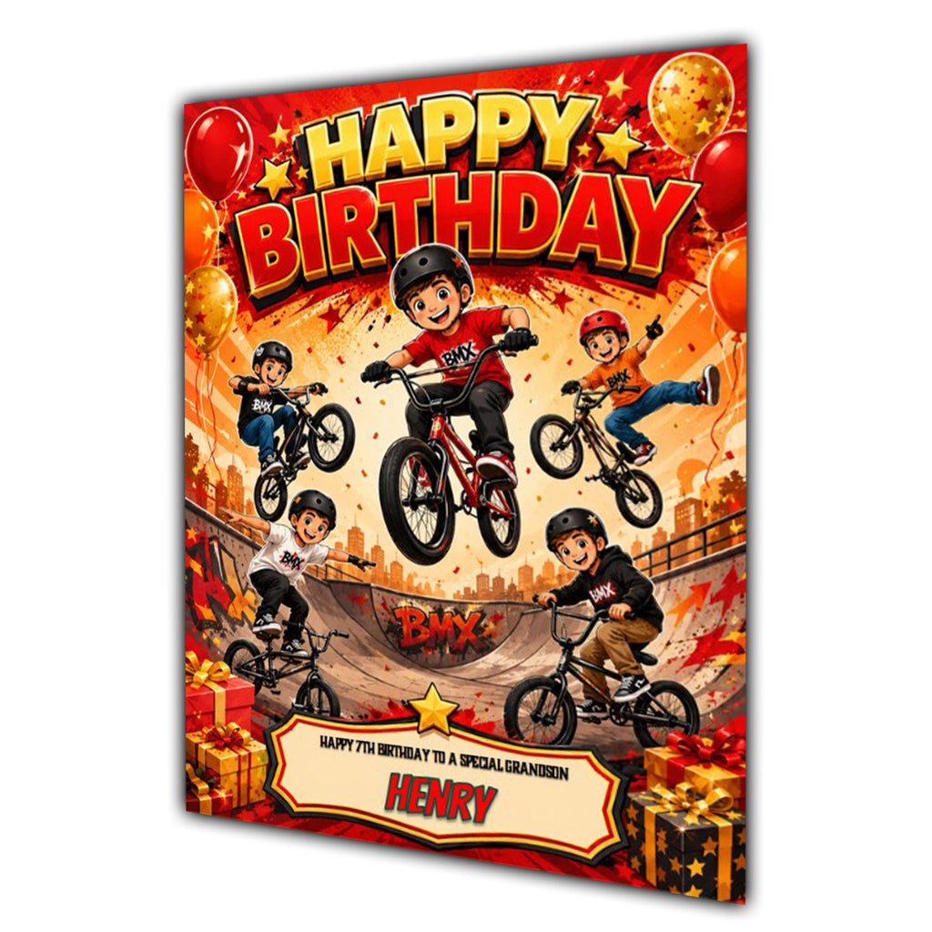 Bike Birthday Card Boys Personalised, Son, Grandson, Nephew A5 Size