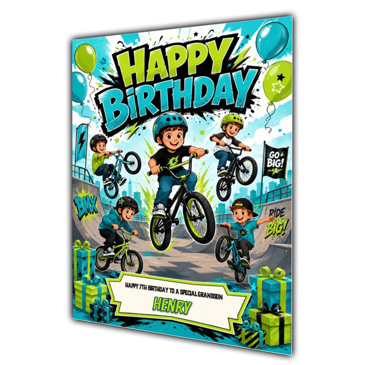 Bike Birthday Card Boys Personalised, Son, Grandson, Nephew A5 Size