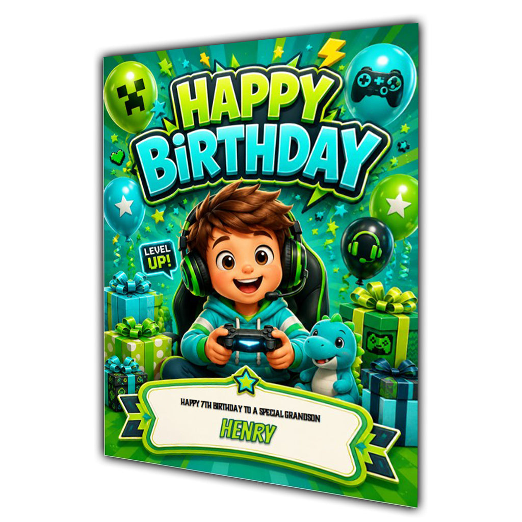 Gaming Birthday Card Boys Personalised, Son, Grandson, Nephew A5 Size
