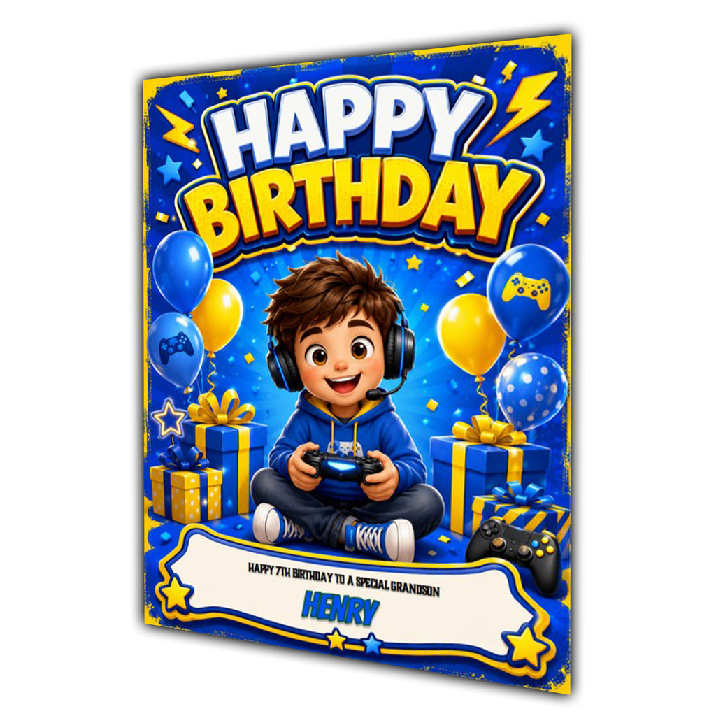 Birthday Card For Boys, Grandson, Son, Nephew, Great, Personalised Gaming Gamer Game Pad