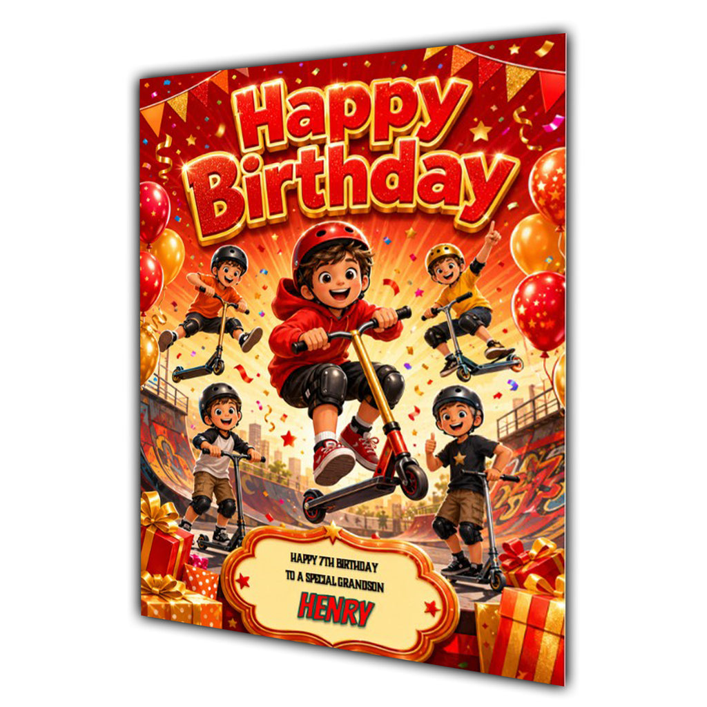 Scooter Birthday Card Boys Personalised, Son, Grandson, Nephew A5 Size