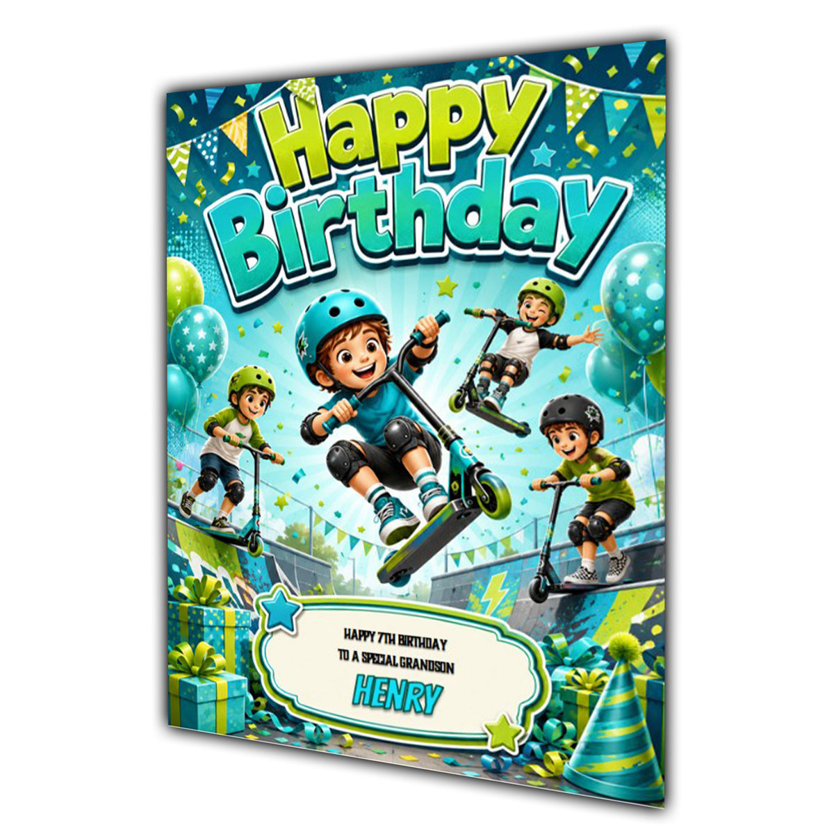 Scooter Birthday Card Boys Personalised, Son, Grandson, Nephew A5 Size