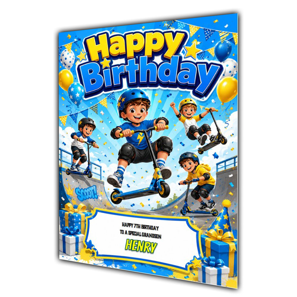 Scooter Birthday Card Boys Personalised, Son, Grandson, Nephew A5 Size