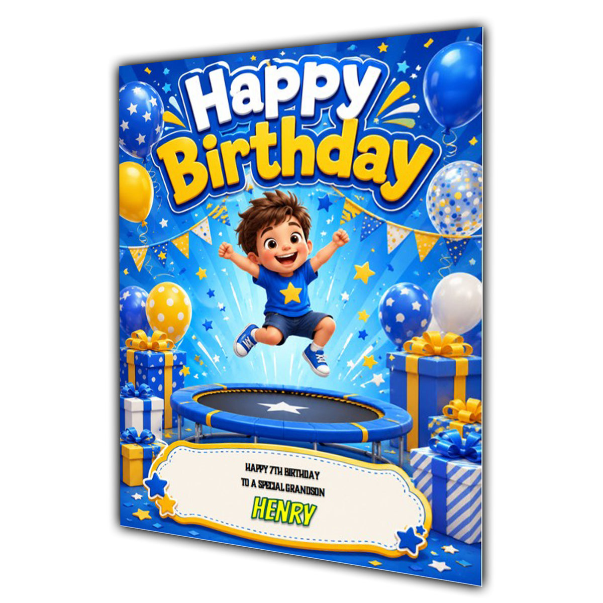 Trampoline Birthday Card Boys Personalised, Son, Grandson, Nephew A5 Size