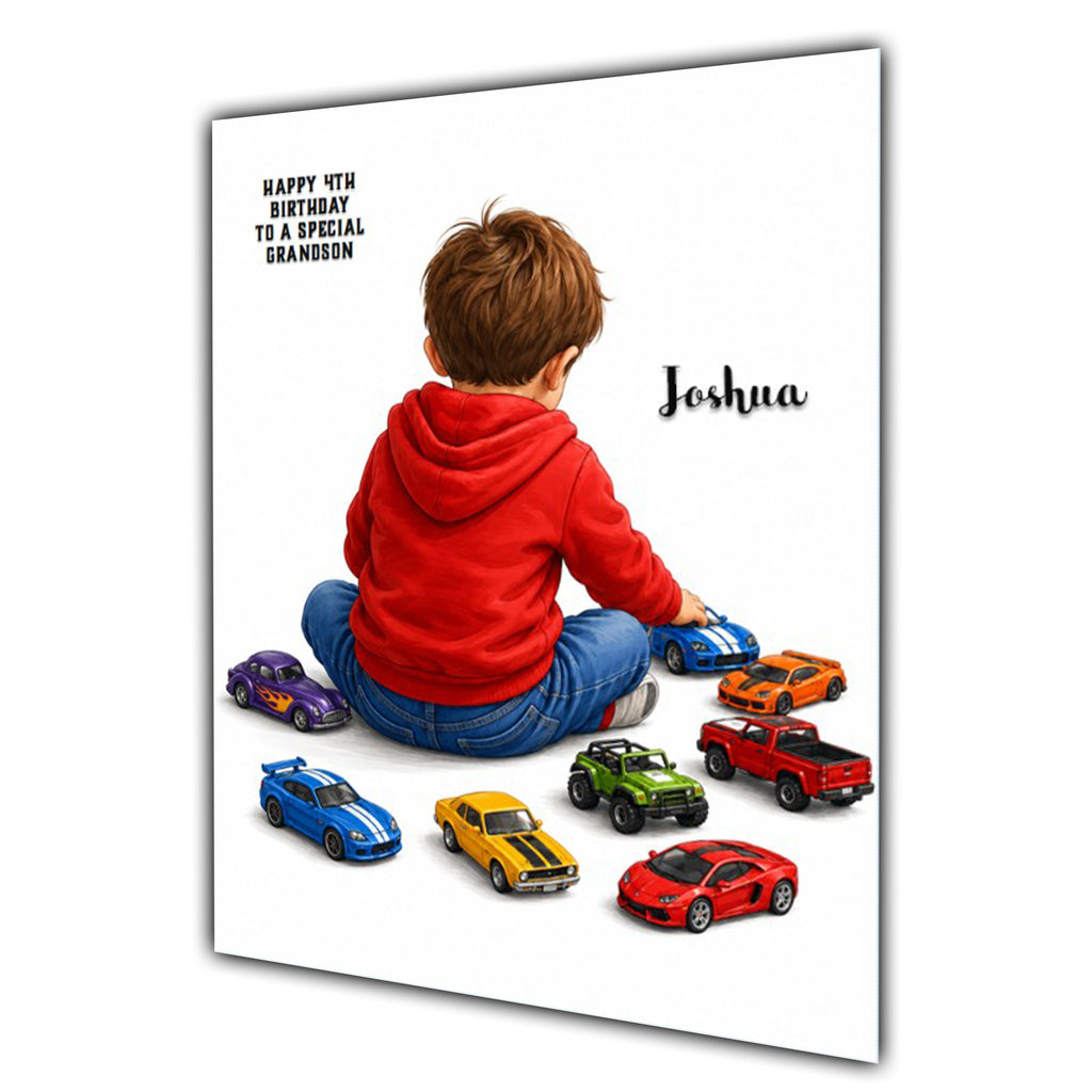 Cars Racing Birthday Card Boys Personalised, Son, Grandson, Nephew A5 Size