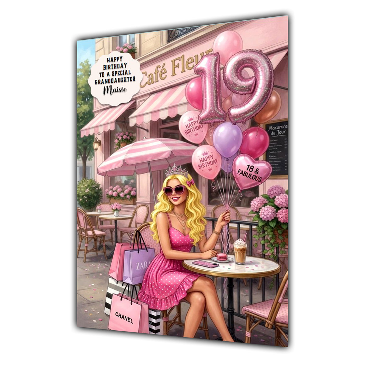 19th Birthday Card Girl, Granddaughter, Daughter, Niece, Large A5 Size