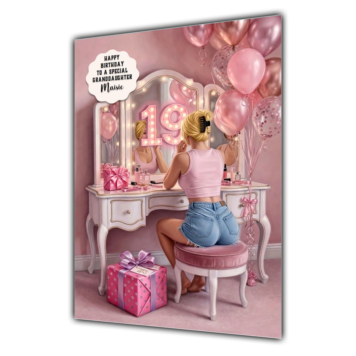 19th Birthday Card Girl, Granddaughter, Daughter, Niece, Large A5 Size