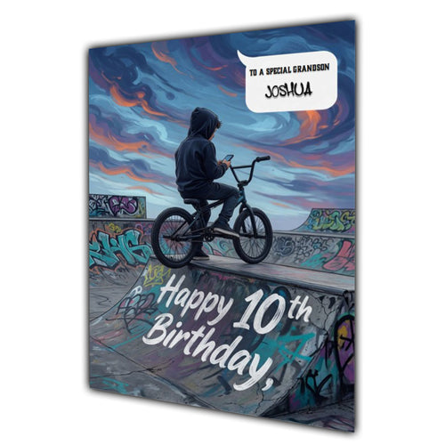 10th Birthday Card for Boys Personalised, Son, Grandson, Bike,  A5 Size