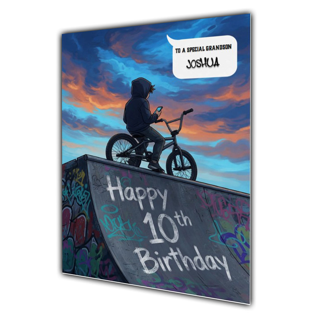 10th Birthday Card for Boys Personalised, Son, Grandson, Bike,  A5 Size