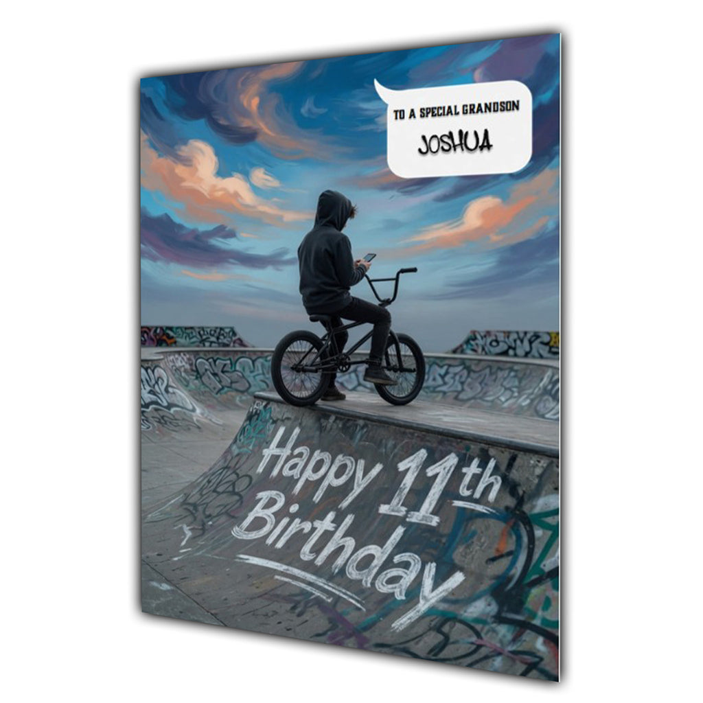 11th Birthday Card for Boys Personalised, Son, Grandson, Bike,  A5 Size