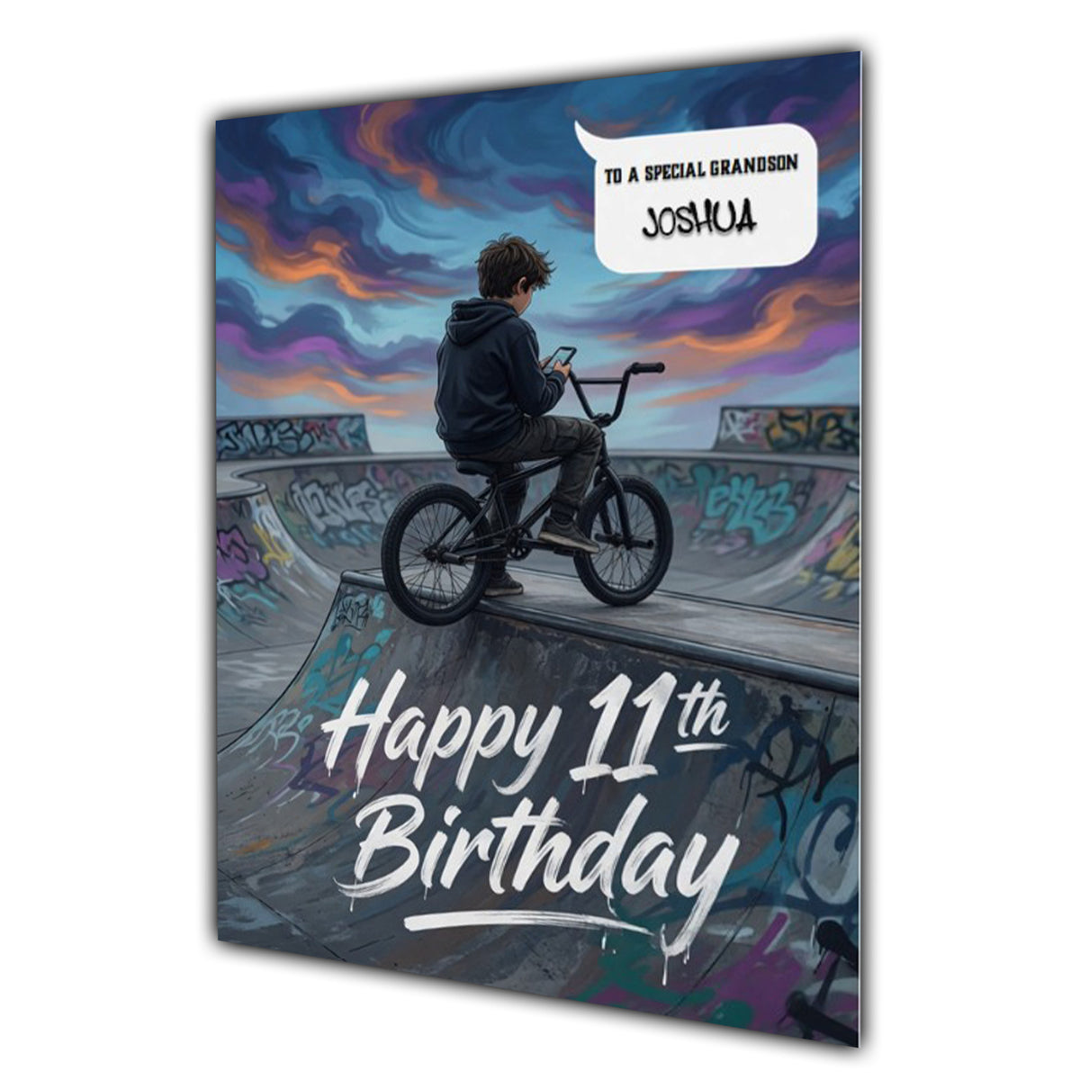 11th Birthday Card for Boys Personalised, Son, Grandson, Bike,  A5 Size