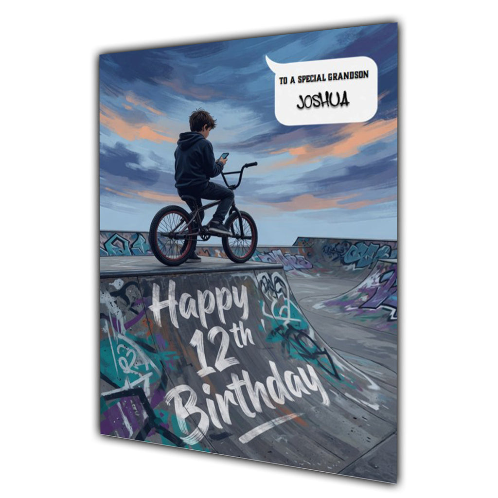 12th Birthday Card for Boys Personalised, Son, Grandson, Bike,  A5 Size