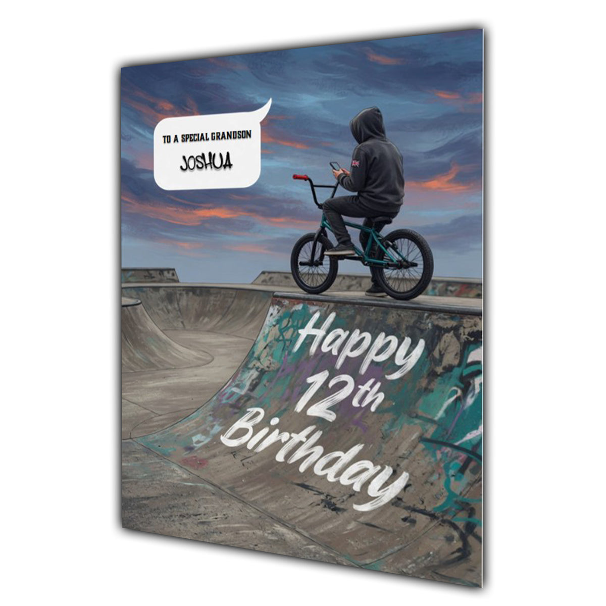 12th Birthday Card for Boys Personalised, Son, Grandson, Bike,  A5 Size