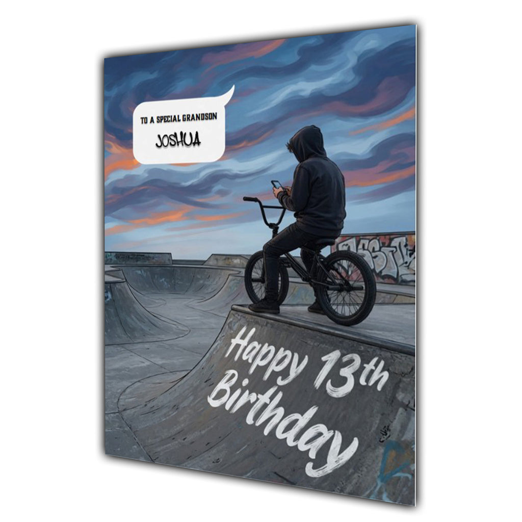 13th Birthday Card for Boys Personalised, Son, Grandson, Bike,  A5 Size
