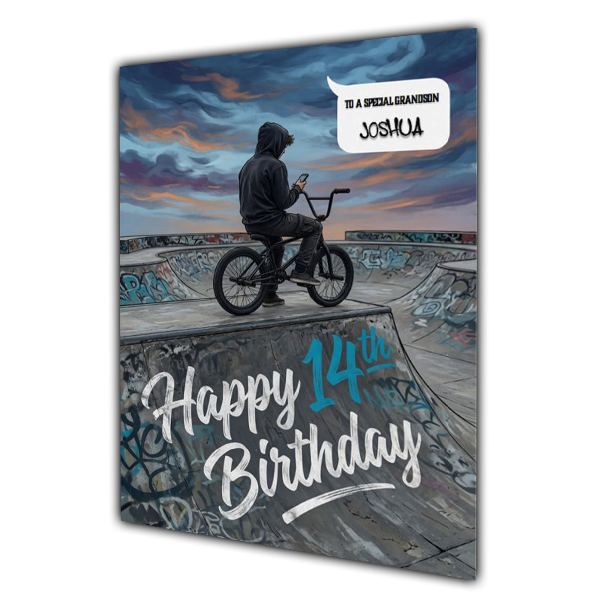 14th Birthday Card for Boys Personalised, Son, Grandson, Bike,  A5 Size