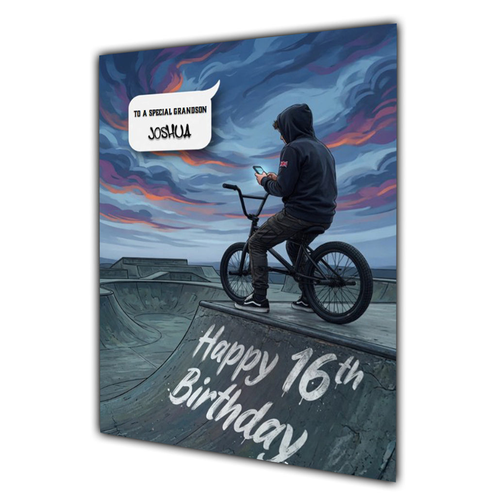 16th Birthday Card for Boys Personalised, Son, Grandson, Bike,  A5 Size