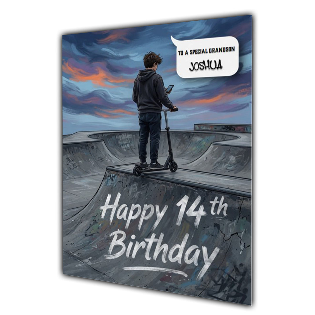 14th Birthday Card for Boys Personalised, Son, Grandson, Scooter,  A5 Size