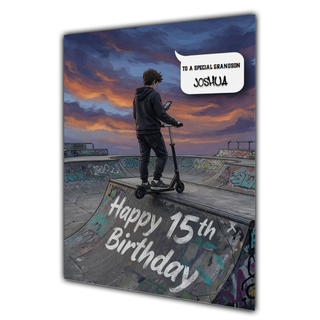 15th Birthday Card For Boys, Grandson, Son, Nephew, Great, Personalised, Scooter Urban Mobile,
