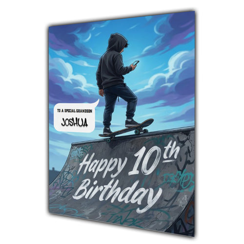 10th Birthday Card Boys Personalised, Son, Grandson, Skateboard,  A5 Size