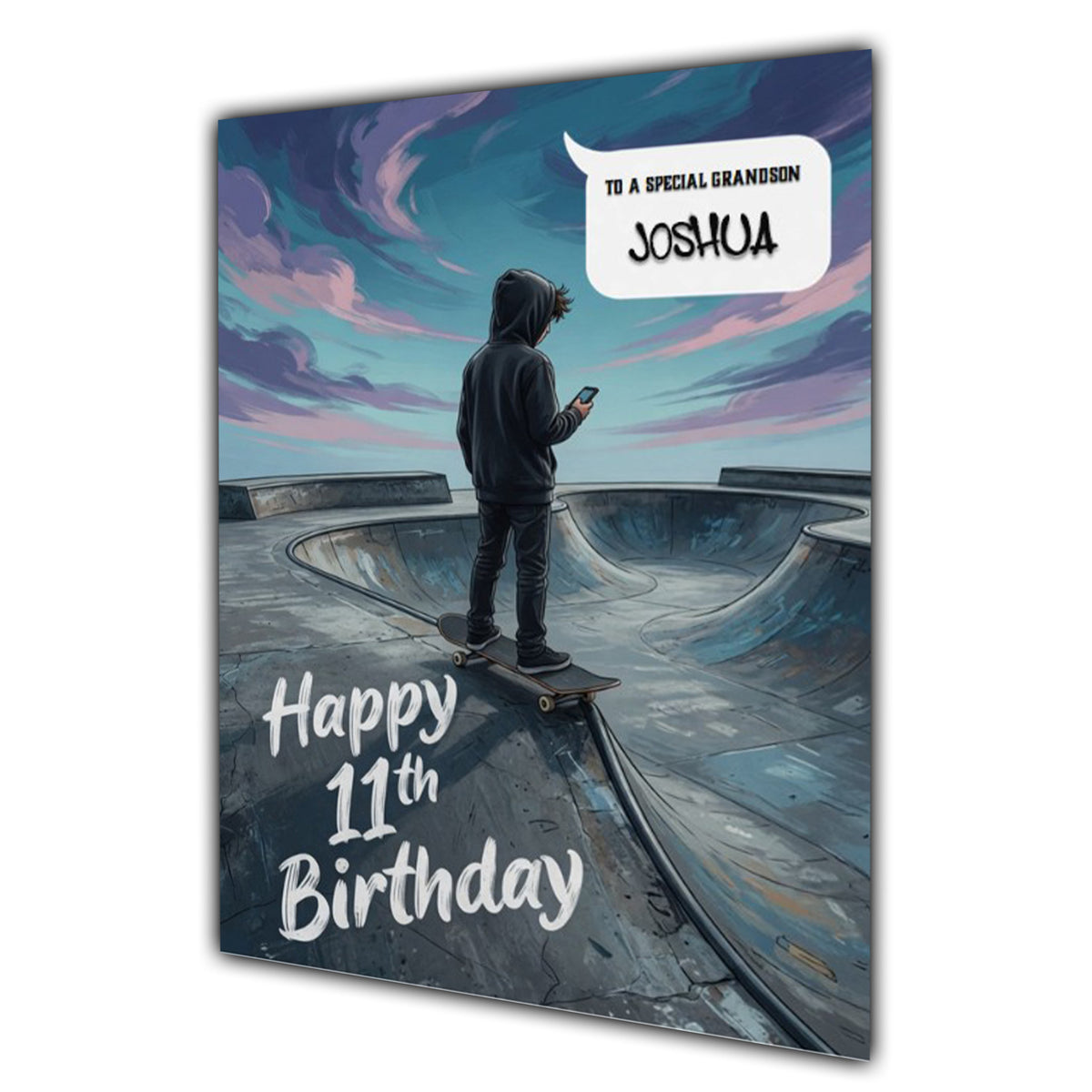 11th Birthday Card Boys Personalised, Son, Grandson, Skateboard,  A5 Size