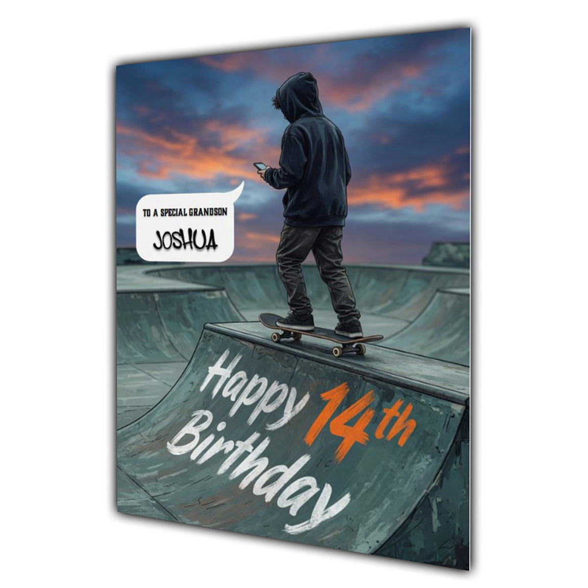 14th Birthday Card Boys Personalised, Son, Grandson, Skateboard,  A5 Size